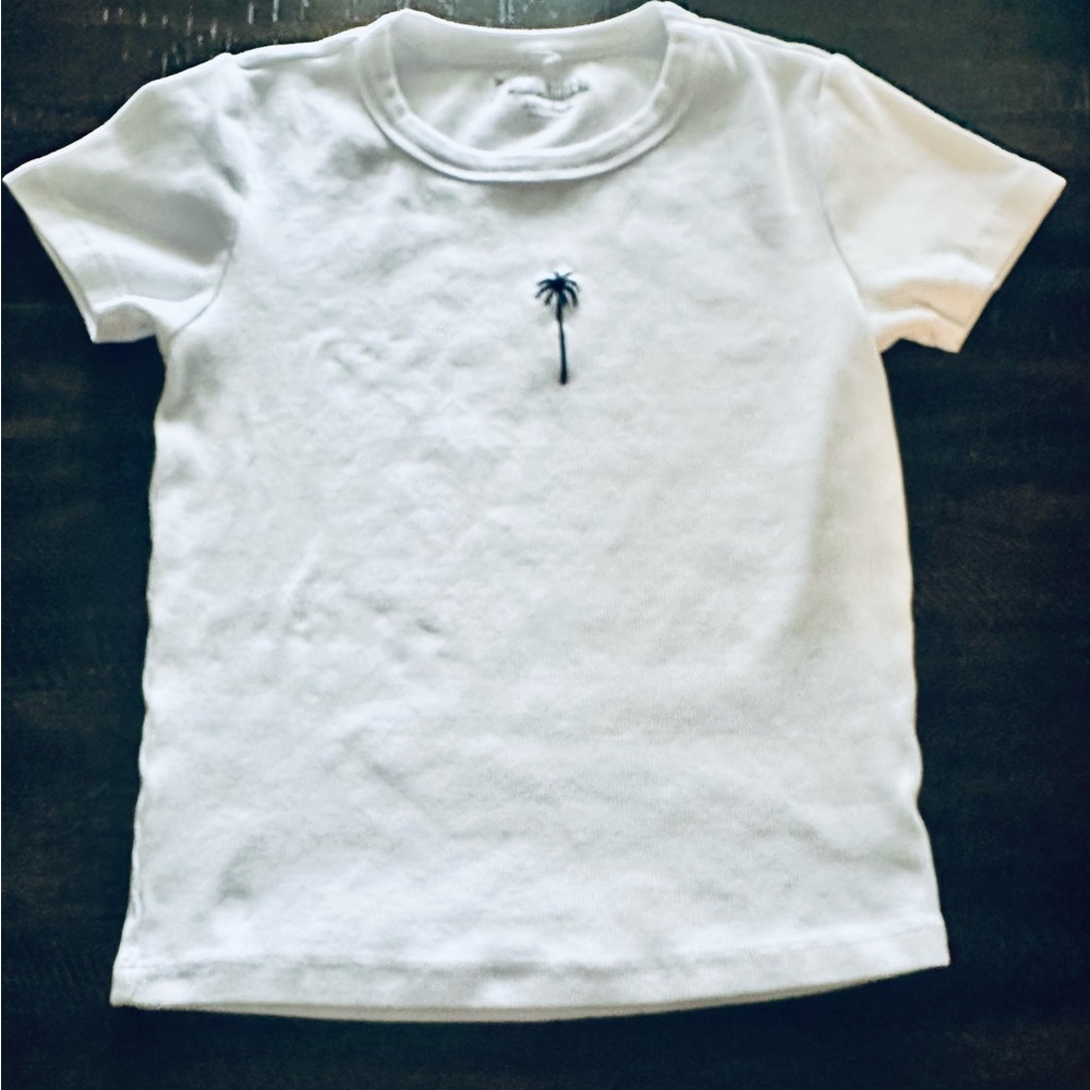 Beachkrew White Ribbed Tee with Palm Tree - Small